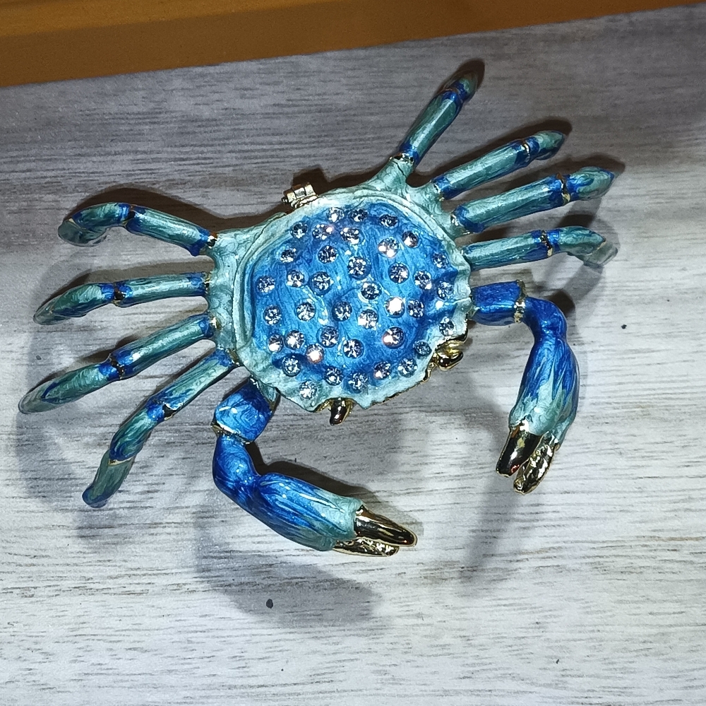 Blue Crab Trinket Box with Rhinestones